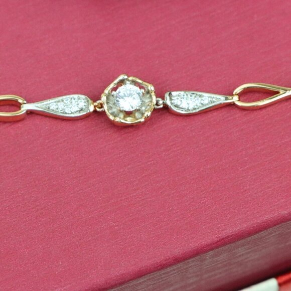 "Rose Gold and Silver Elegant Bracelet with Sparkling Center Stone, XPBL0783 - Picture 11 of 13